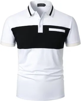 Mens Polo Shirts Short/Long Sleeve Casual Color Block Golf Polo T Shirt Stylish Contrast Collar Cotton Tops for Men