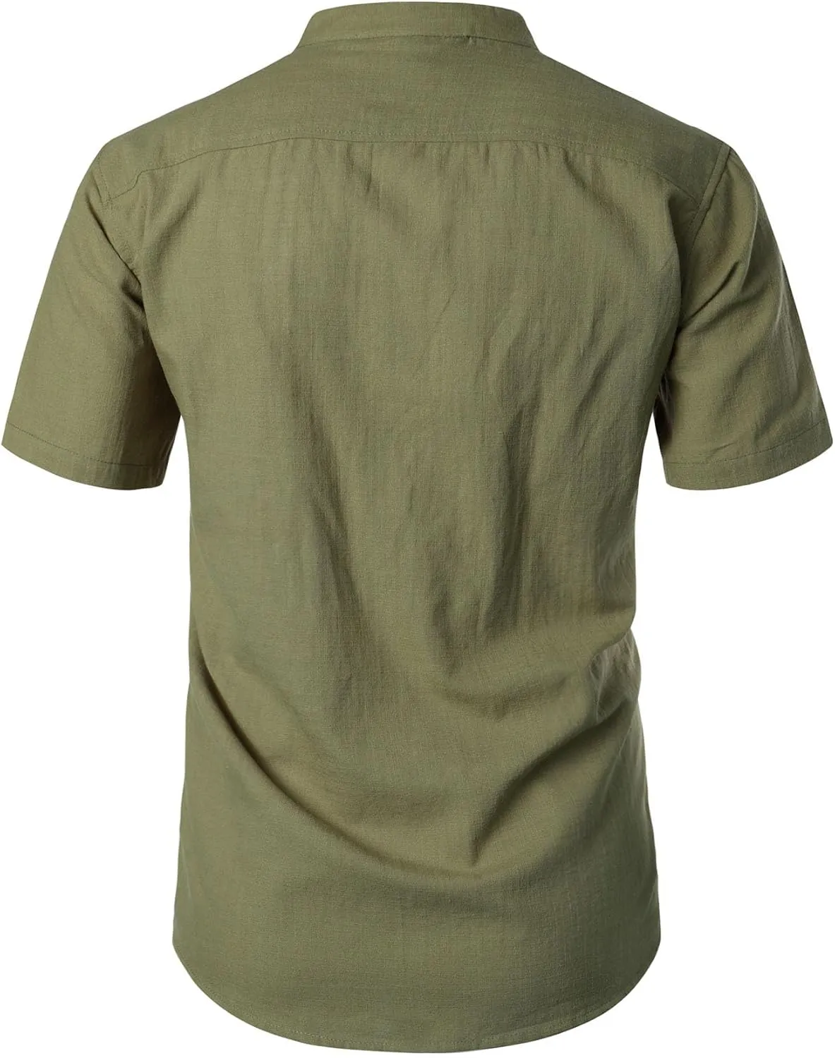 Men's Summer Lightweight Cotton Linen Shirts Casual Short Sleeve Breathable Banded Collar Henley for Beach Vacation