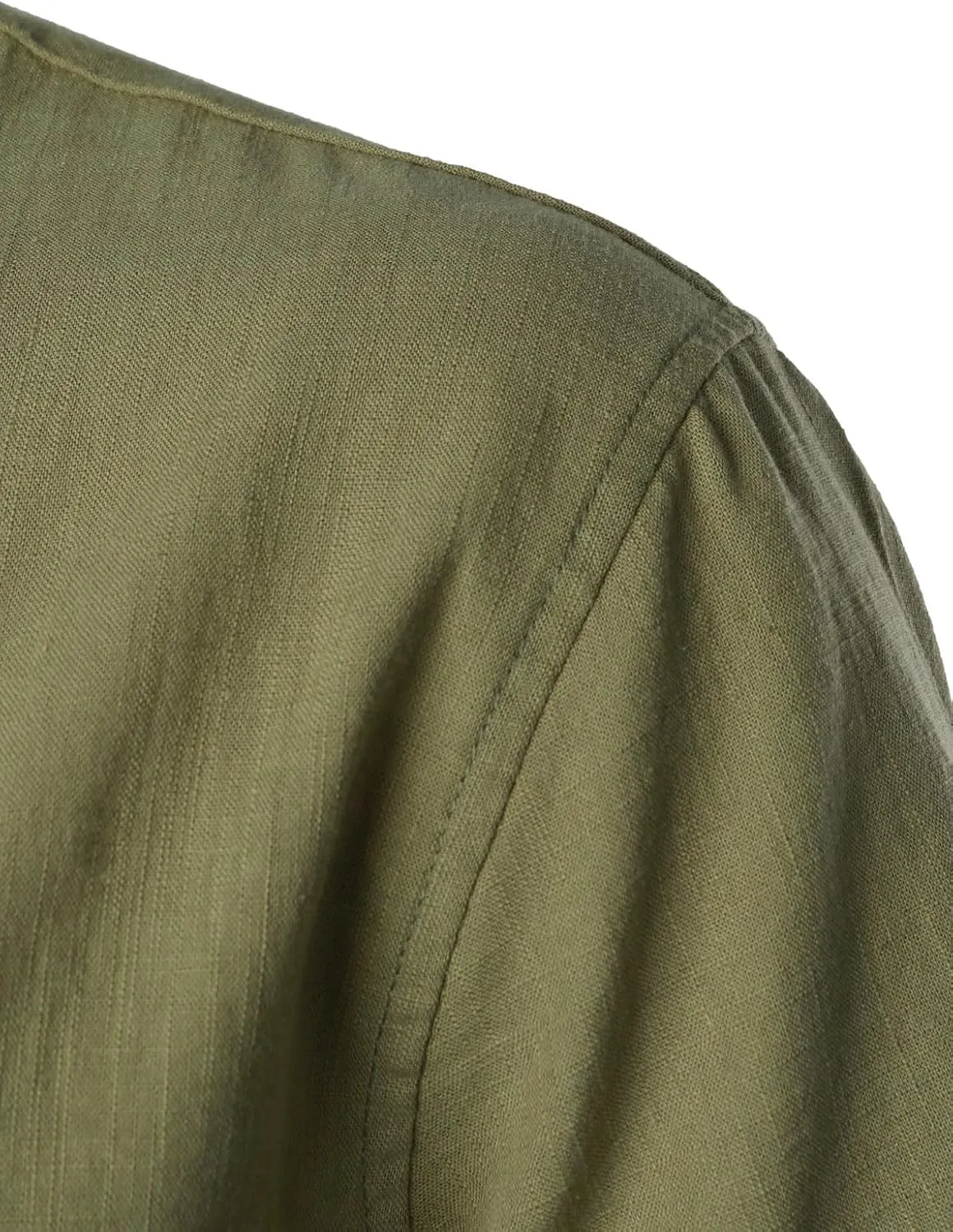 Men's Summer Lightweight Cotton Linen Shirts Casual Short Sleeve Breathable Banded Collar Henley for Beach Vacation