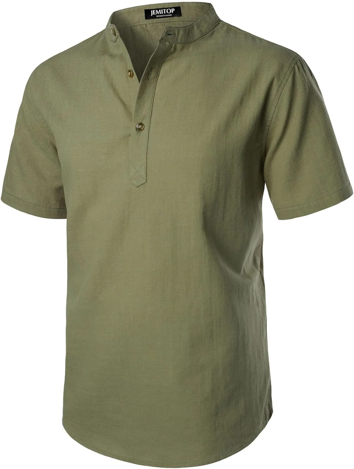 Men's Summer Lightweight Cotton Linen Shirts Casual Short Sleeve Breathable Banded Collar Henley for Beach Vacation