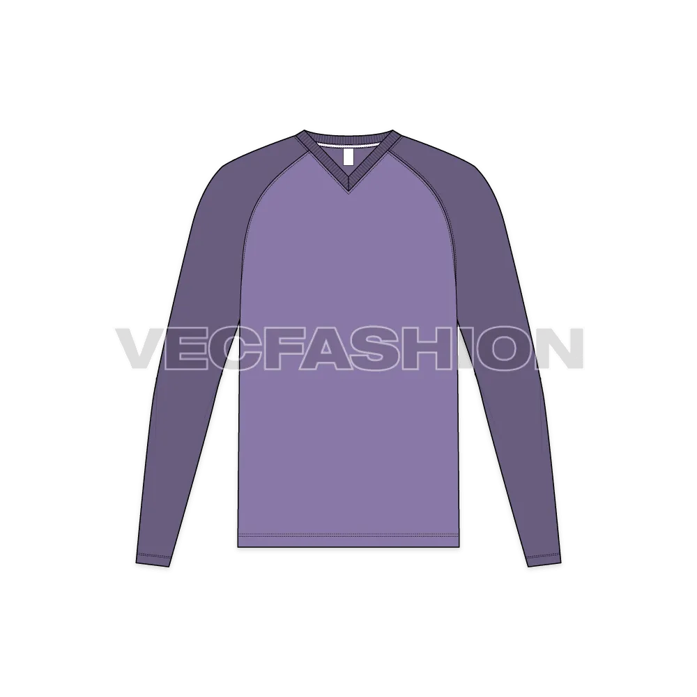 Mens V-neck Tee with Curved Raglan Sleeve