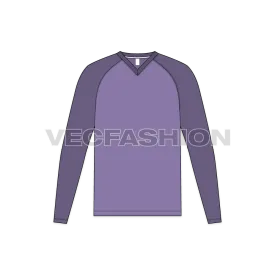 Mens V-neck Tee with Curved Raglan Sleeve