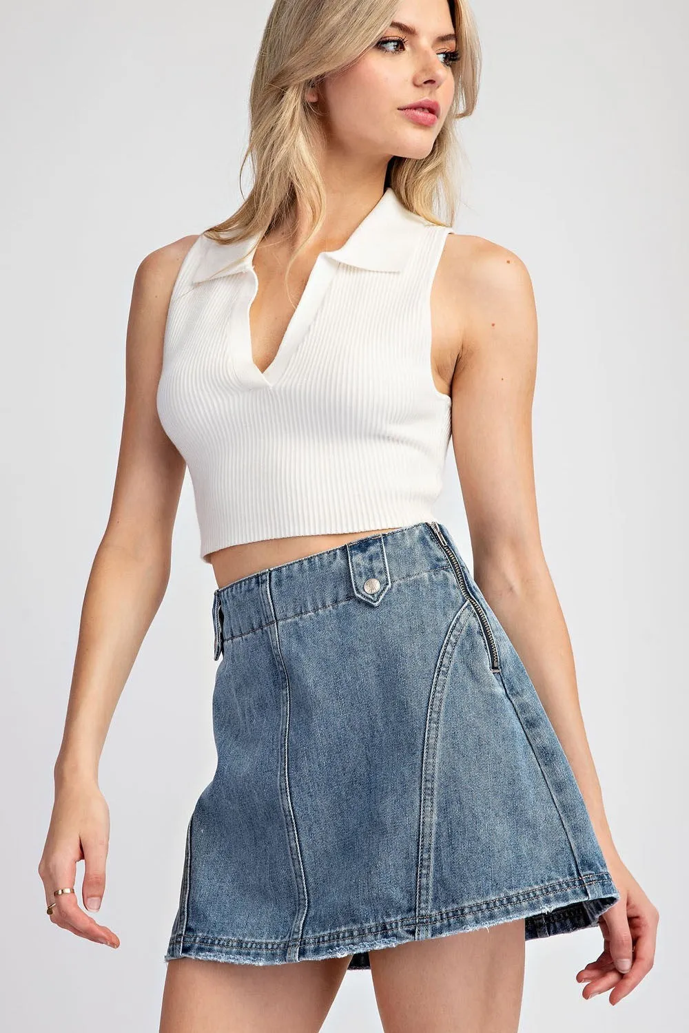 Mineral Wash Denim Mini Skirt