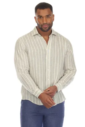 Mojito Men's Causal Pinstripe Shirt 100% Linen Long Sleeve Button Down