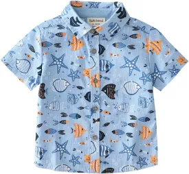 MOMOLAND Toddler Boys Short Sleeves Button Down Shirt Linen Design