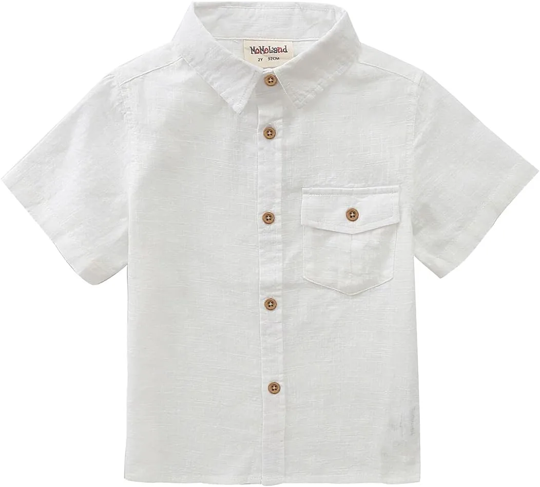 MOMOLAND Toddler Boys Short Sleeves Button Down Shirt Linen Design