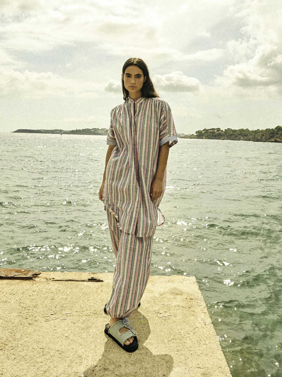 Multicolour lurex striped beach pants