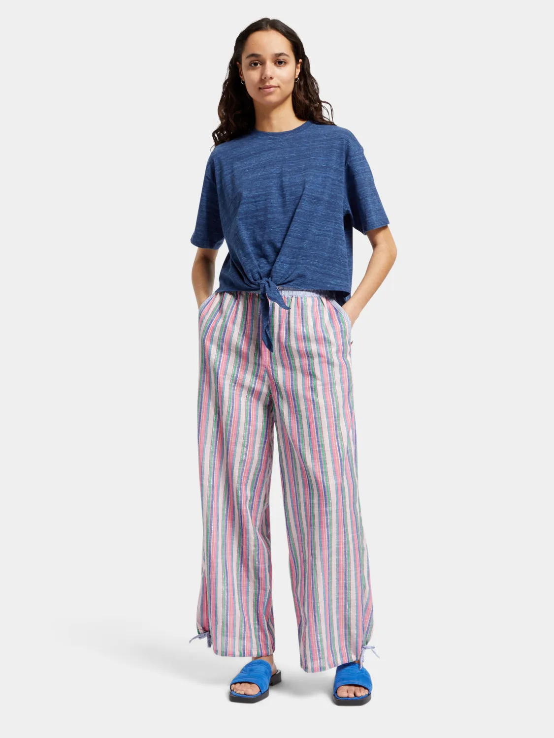 Multicolour lurex striped beach pants