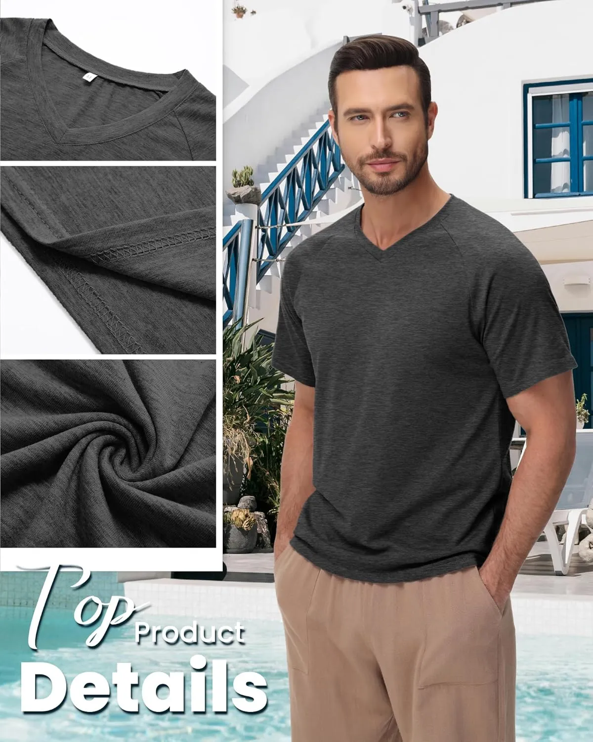 Neer 3 Pack Men's Big and Tall V Neck T-Shirts M-7X, 35% Cotton Short Sleeve Raglan Tops Casual Regular Summer Basic Tees