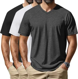 Neer 3 Pack Men's Big and Tall V Neck T-Shirts M-7X, 35% Cotton Short Sleeve Raglan Tops Casual Regular Summer Basic Tees