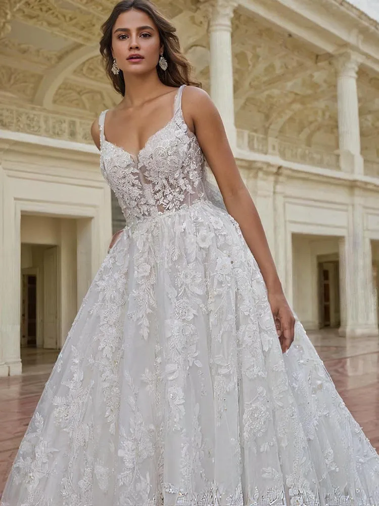 New Arrival Ivory Sleeveless Spaghetti Straps Wedding Gown