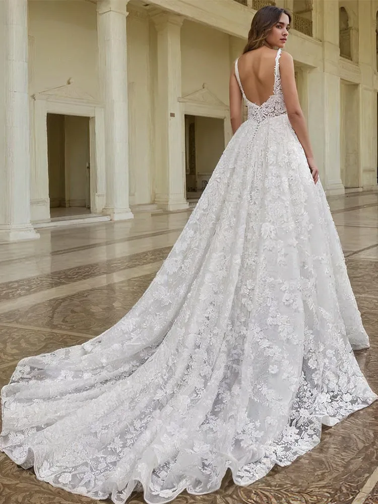New Arrival Ivory Sleeveless Spaghetti Straps Wedding Gown