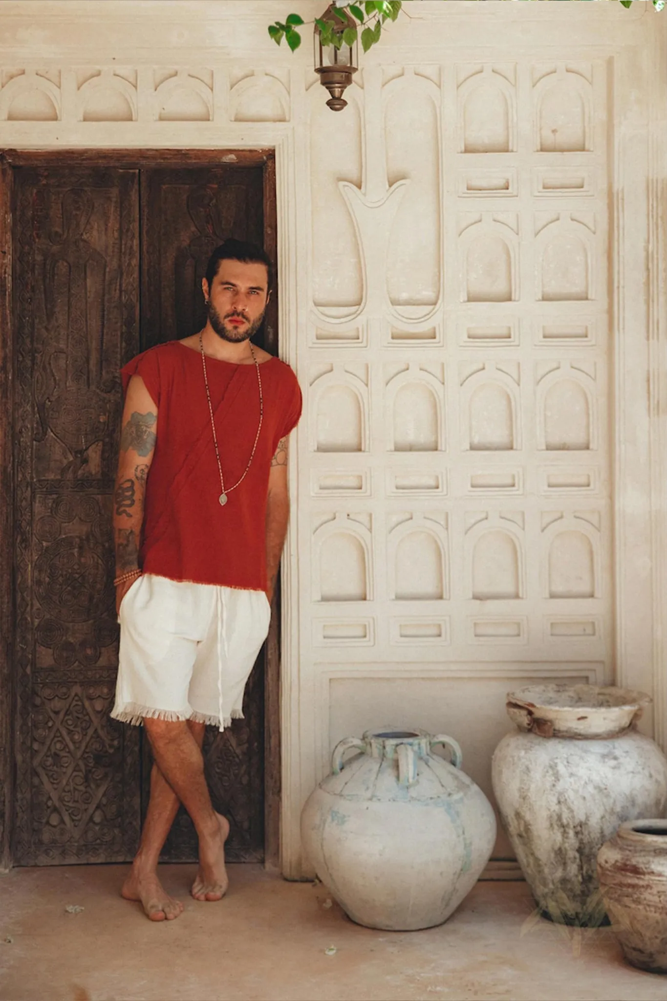 Off-White Handwoven Cotton Shorts for Men