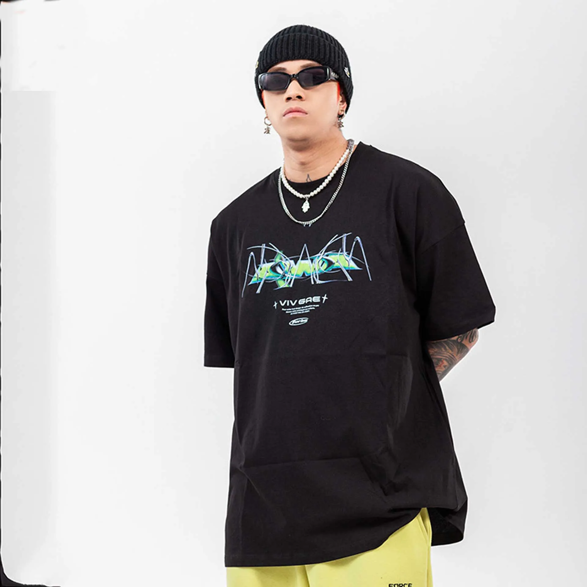 Oversized 90S T Shirt Letter Print Simple Dark Style Loose Men's T-shirt