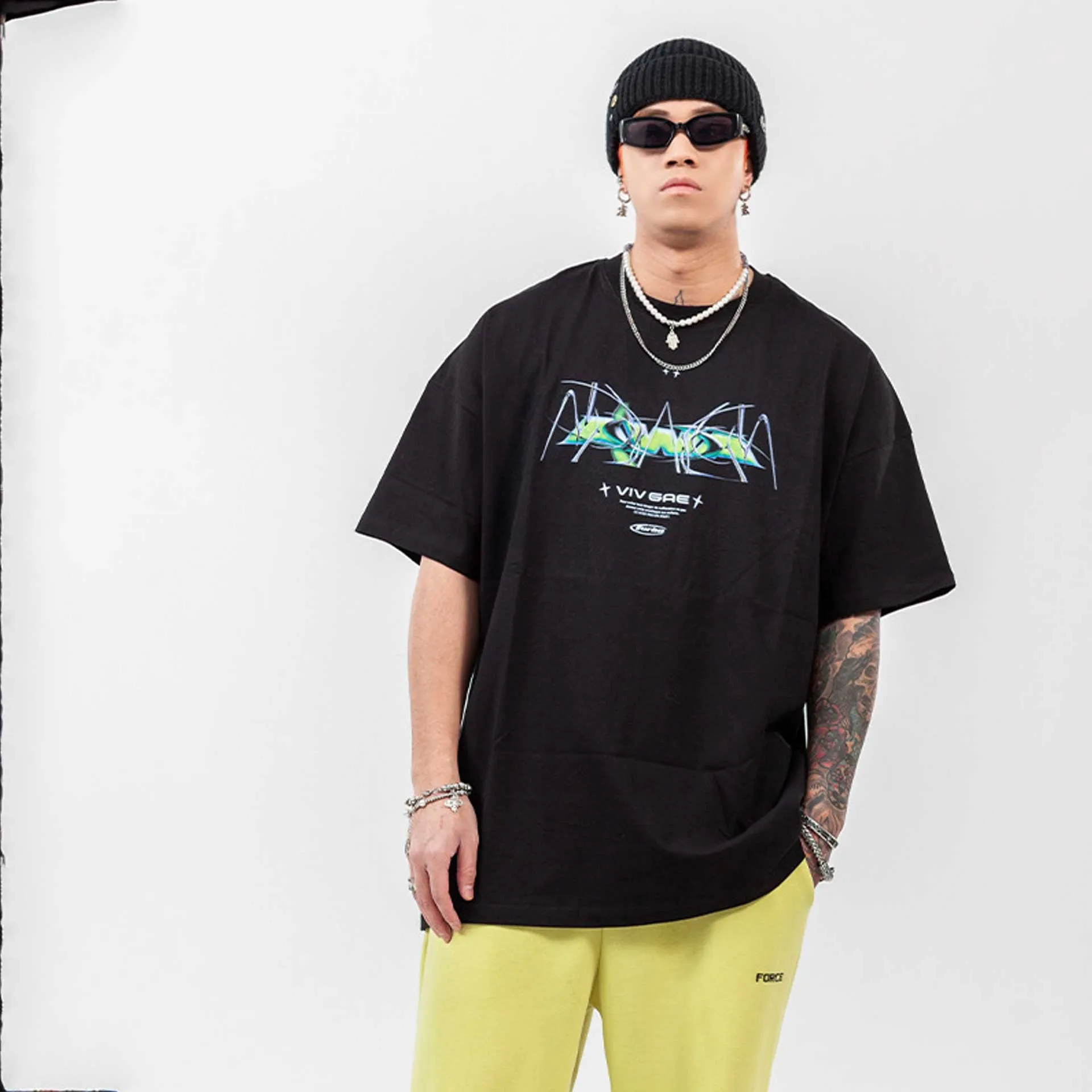 Oversized 90S T Shirt Letter Print Simple Dark Style Loose Men's T-shirt