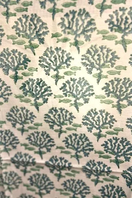 Pareo, green and white block print cotton sarong