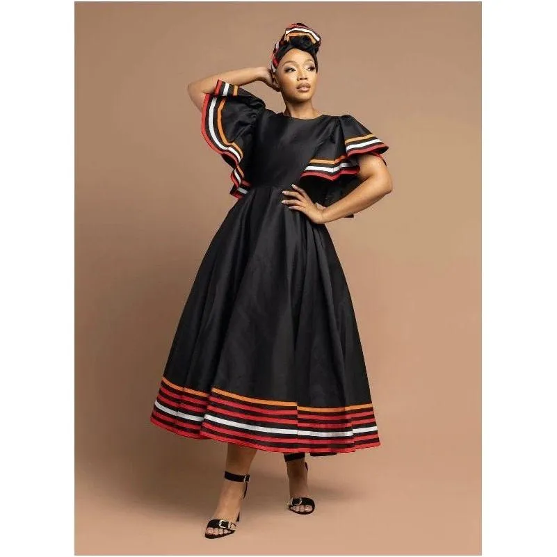 Round Neck African Sleeveless Midi Dress.