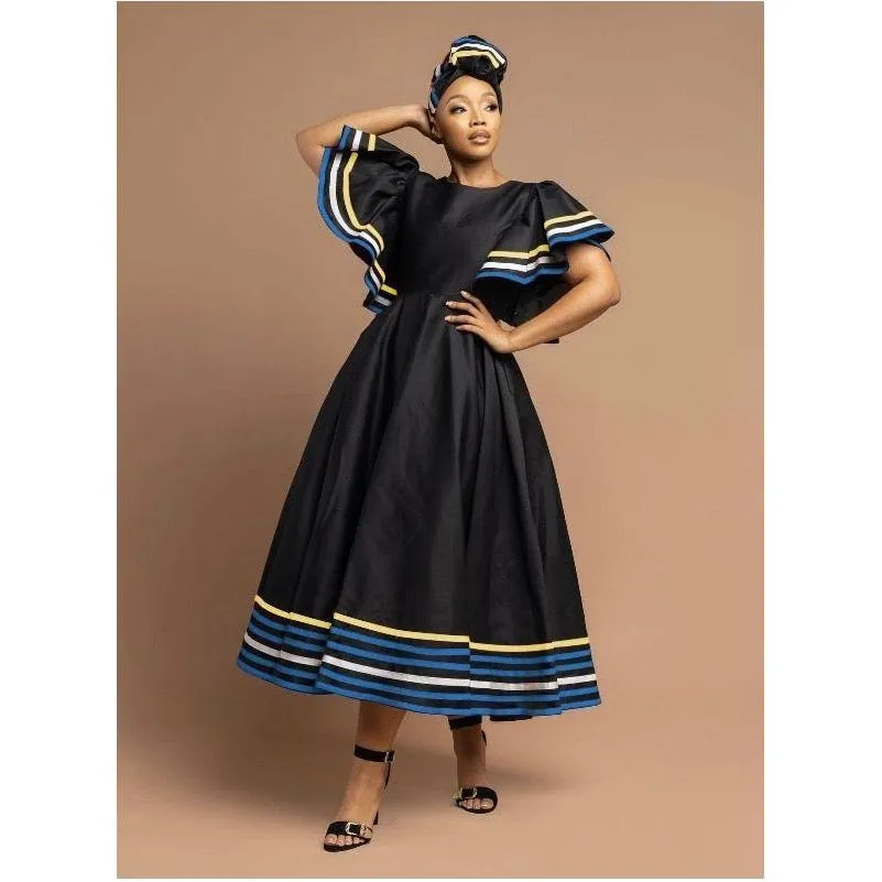 Round Neck African Sleeveless Midi Dress.