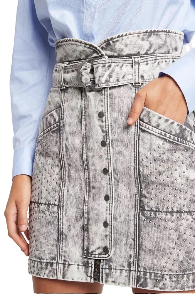 Sass & Bide Faint Heart Denim Mini Skirt |Grey Stonewash, Sz 40/10 AU,High Waist