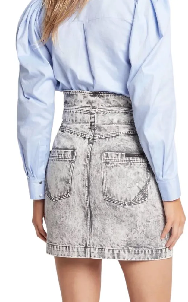 Sass & Bide Faint Heart Denim Mini Skirt |Grey Stonewash, Sz 40/10 AU,High Waist