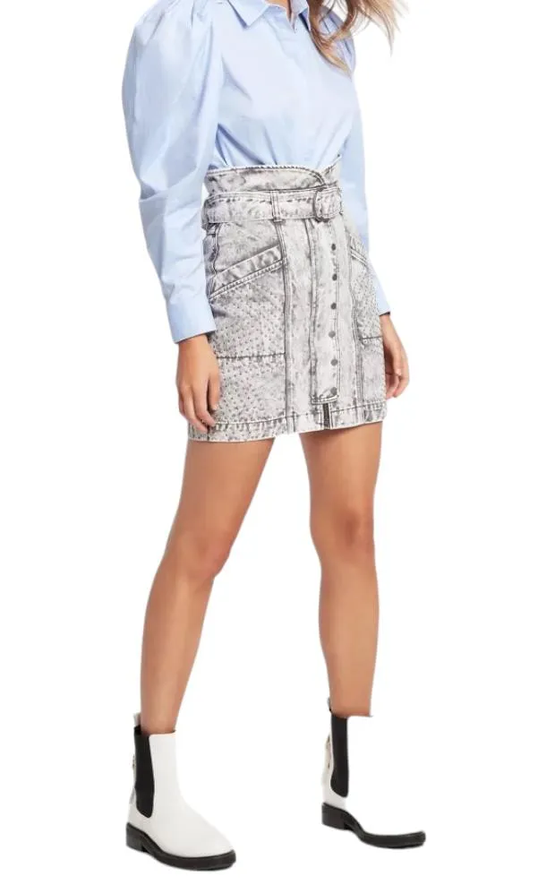 Sass & Bide Faint Heart Denim Mini Skirt |Grey Stonewash, Sz 40/10 AU,High Waist