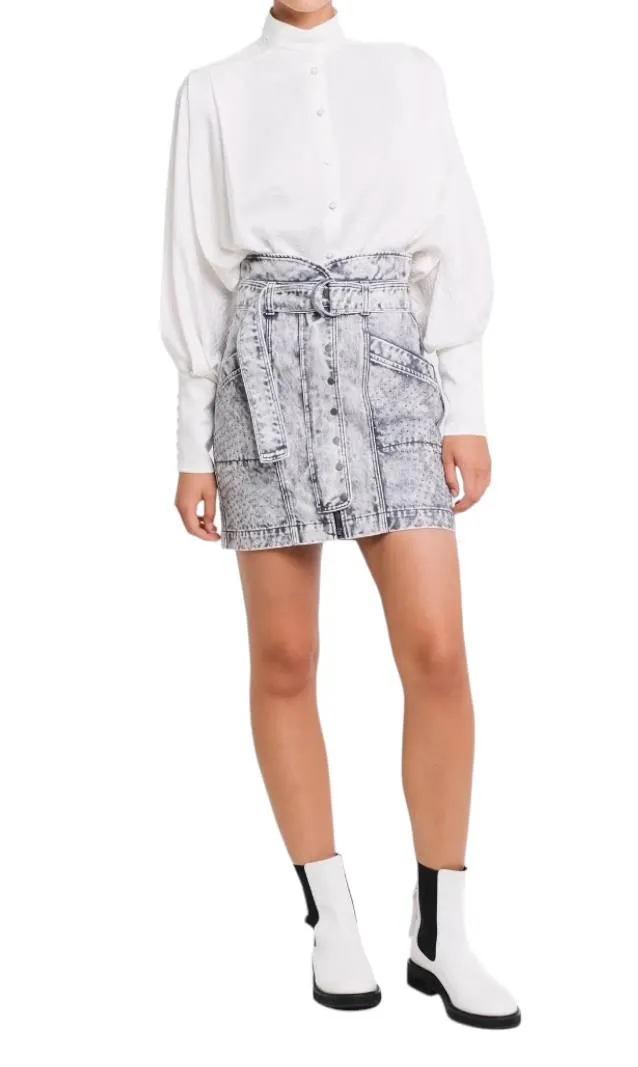 Sass & Bide Faint Heart Denim Mini Skirt |Grey Stonewash, Sz 40/10 AU,High Waist