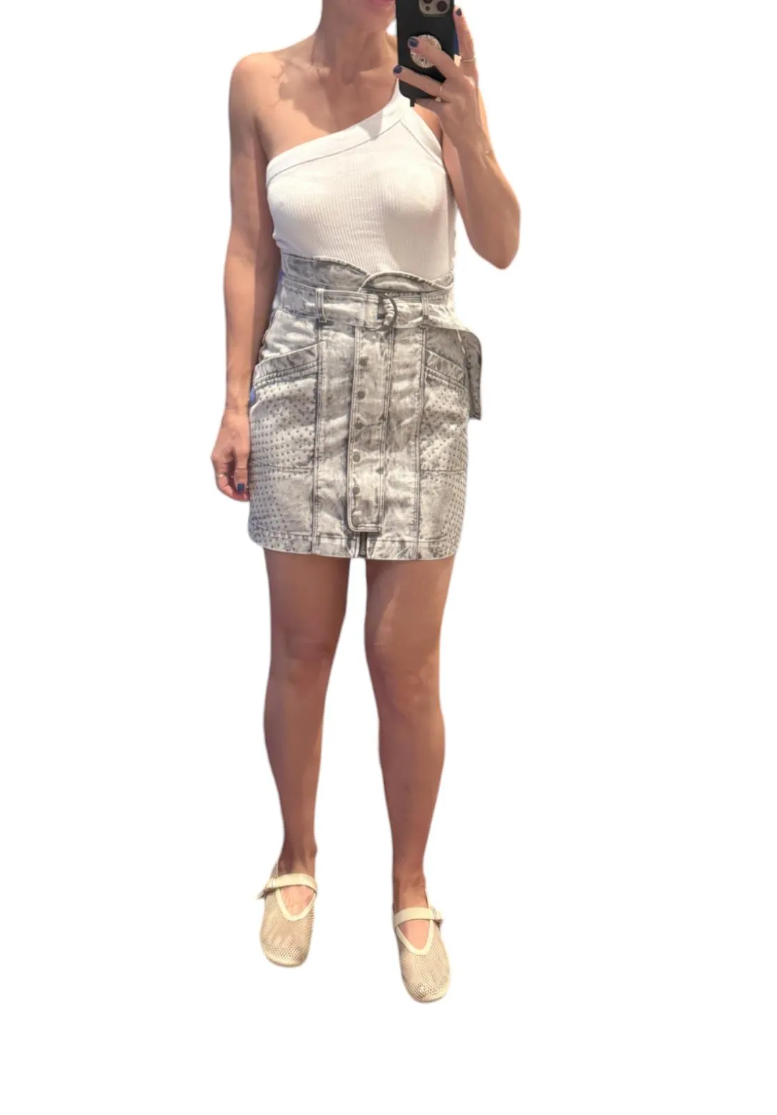 Sass & Bide Faint Heart Denim Mini Skirt |Grey Stonewash, Sz 40/10 AU,High Waist