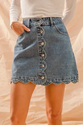 Scalloped Denim Mini Skirt