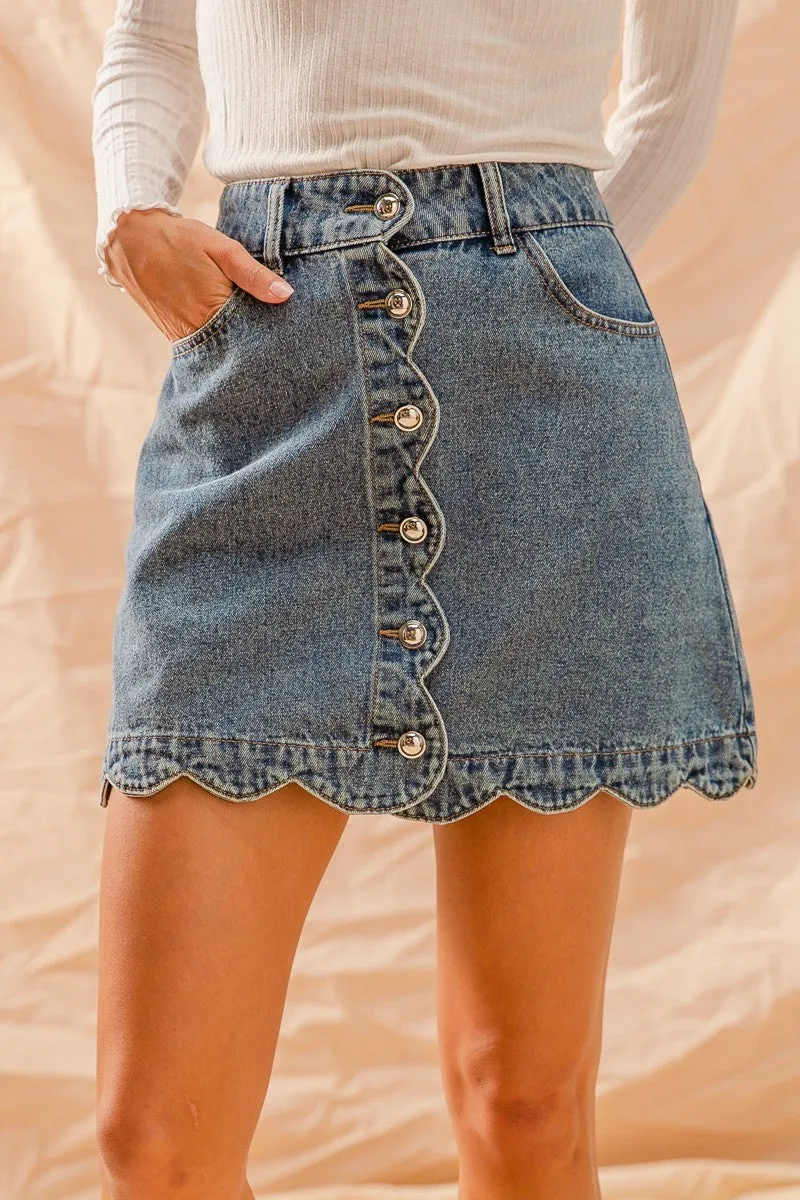 Scalloped Denim Mini Skirt