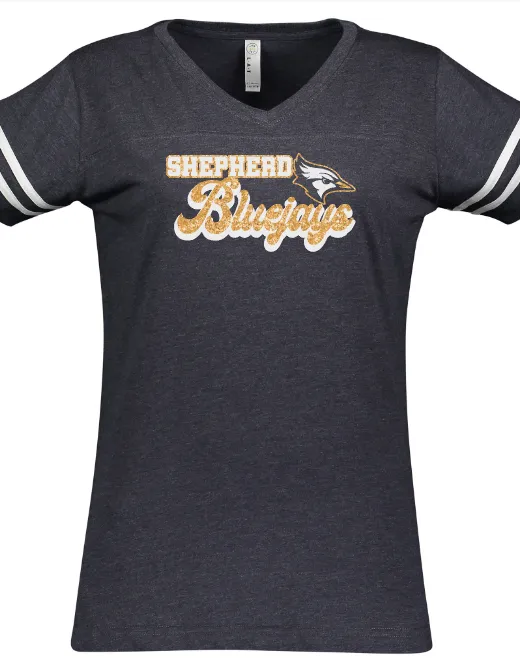 Shepherd Football Spirit Gear - 2023 - Ladies Tee - LAT Apparel Ladies' V-Neck Football Tee - 4.5oz