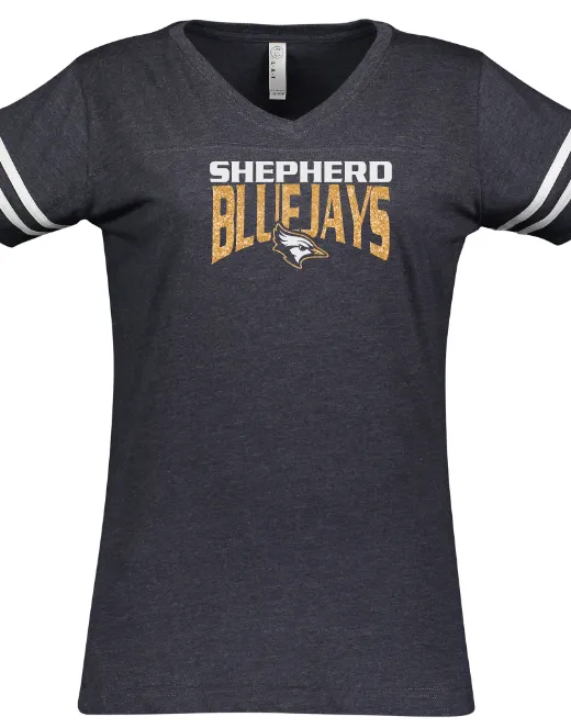 Shepherd Football Spirit Gear - 2023 - Ladies Tee - LAT Apparel Ladies' V-Neck Football Tee - 4.5oz