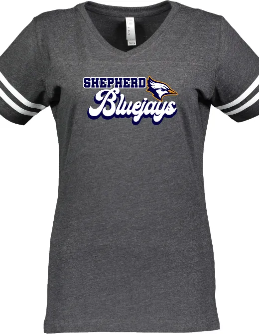 Shepherd Football Spirit Gear - 2023 - Ladies Tee - LAT Apparel Ladies' V-Neck Football Tee - 4.5oz