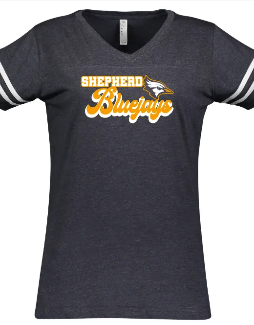 Shepherd Football Spirit Gear - 2023 - Ladies Tee - LAT Apparel Ladies' V-Neck Football Tee - 4.5oz