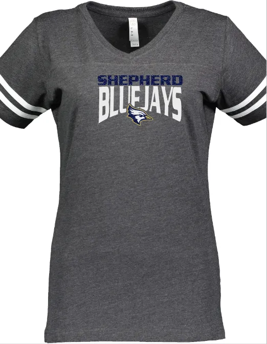 Shepherd Football Spirit Gear - 2023 - Ladies Tee - LAT Apparel Ladies' V-Neck Football Tee - 4.5oz