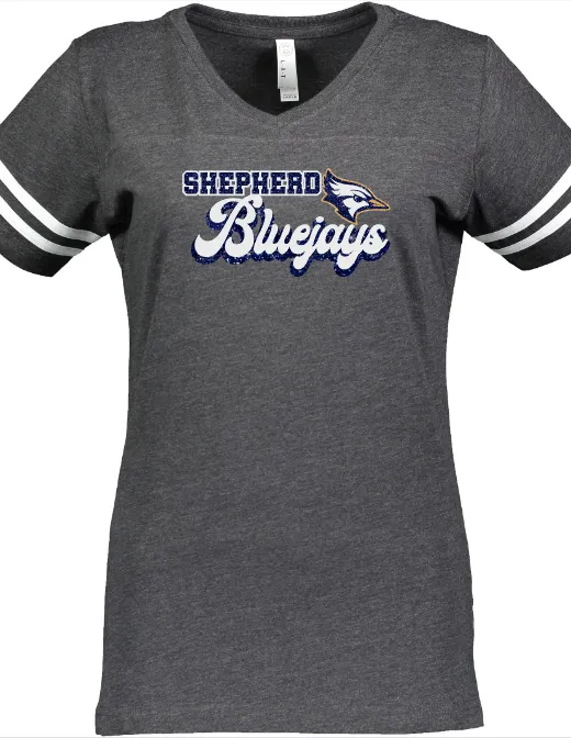 Shepherd Football Spirit Gear - 2023 - Ladies Tee - LAT Apparel Ladies' V-Neck Football Tee - 4.5oz