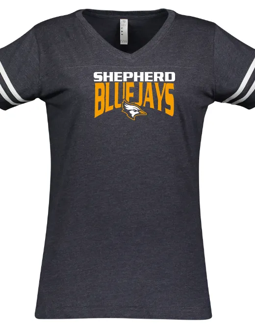 Shepherd Football Spirit Gear - 2023 - Ladies Tee - LAT Apparel Ladies' V-Neck Football Tee - 4.5oz