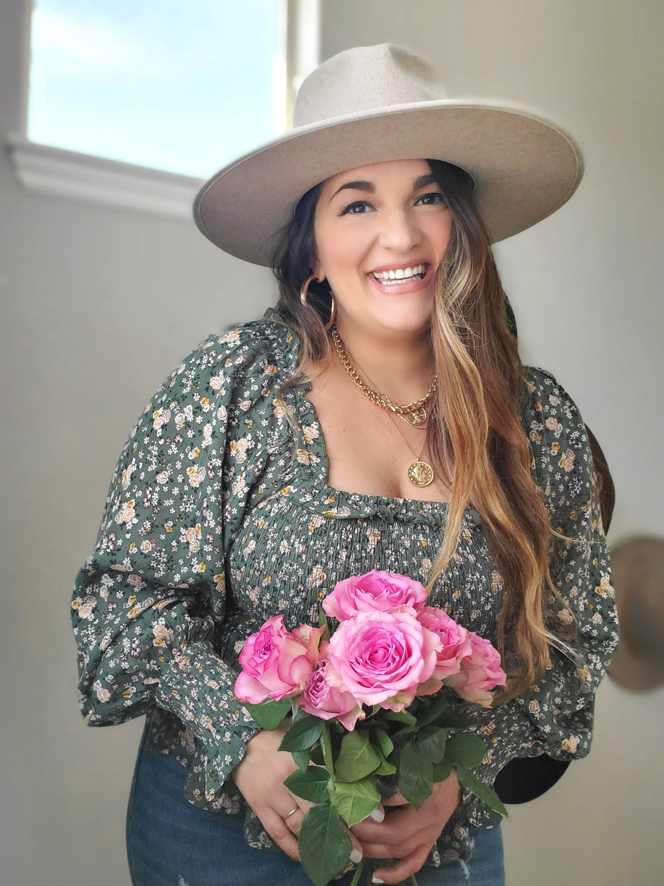 Smocked Floral Square Neck Top