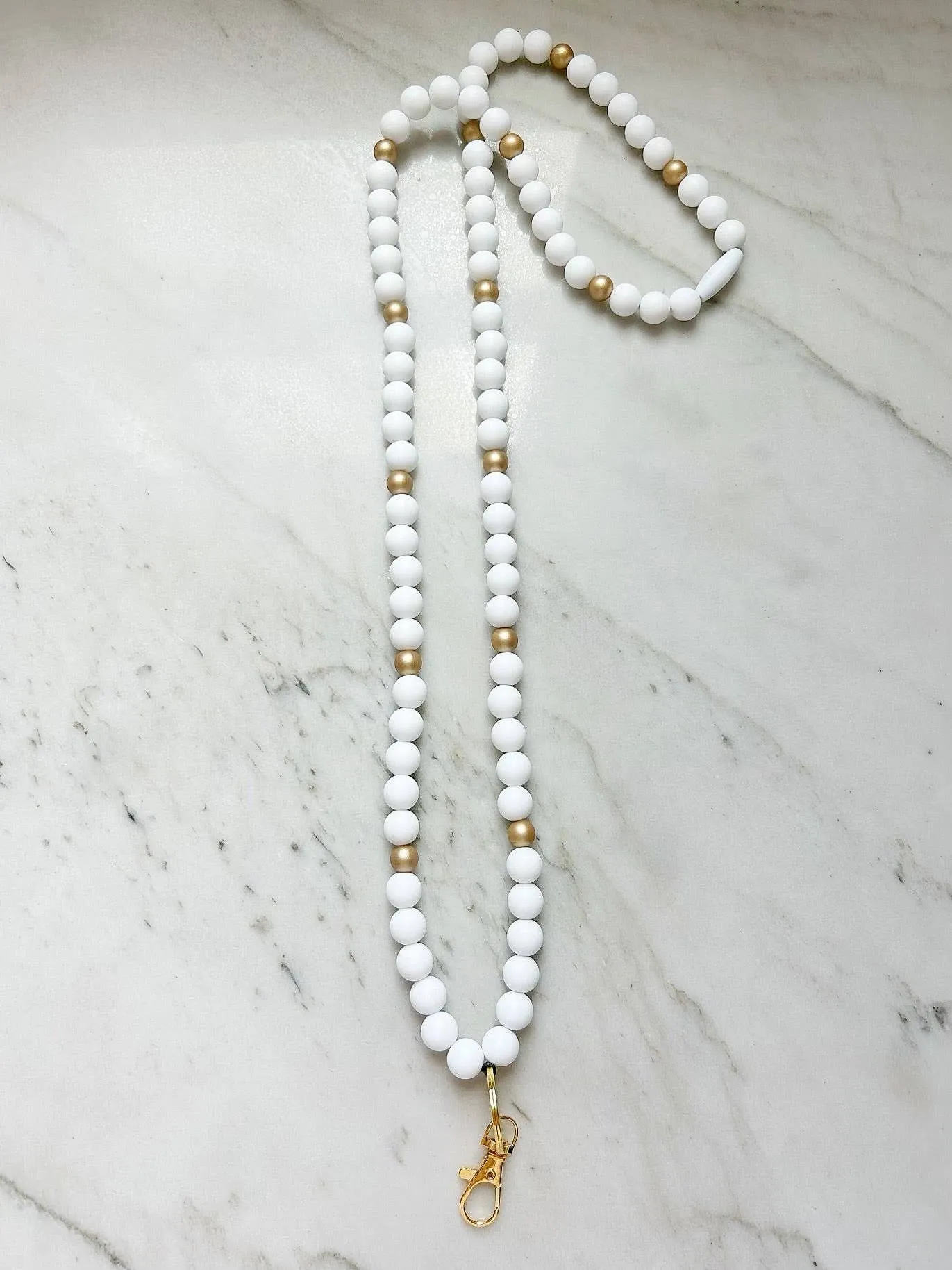 Solid Group White Fully Beaded Lanyard