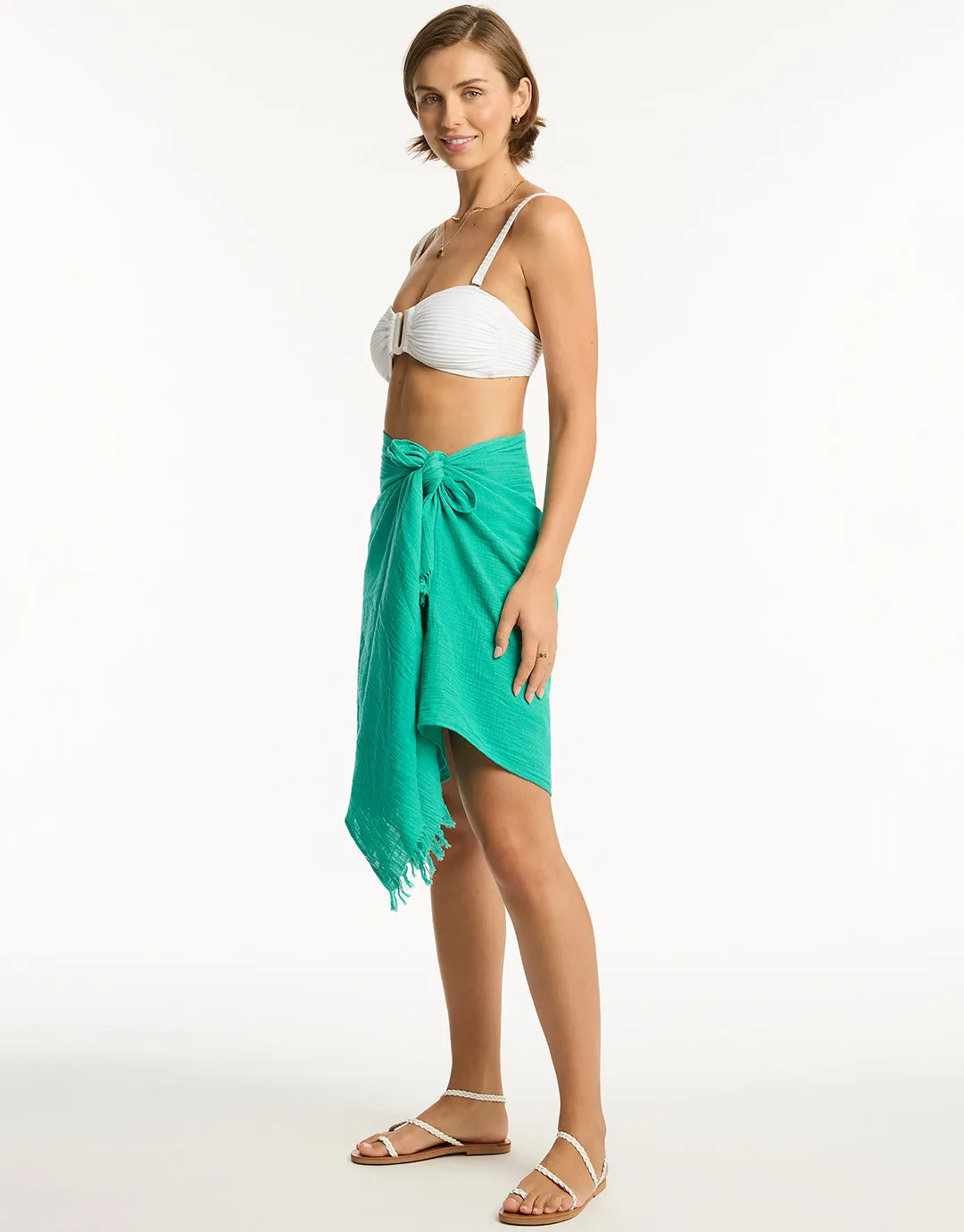 Sunset Frayed Sarong - Sea Green