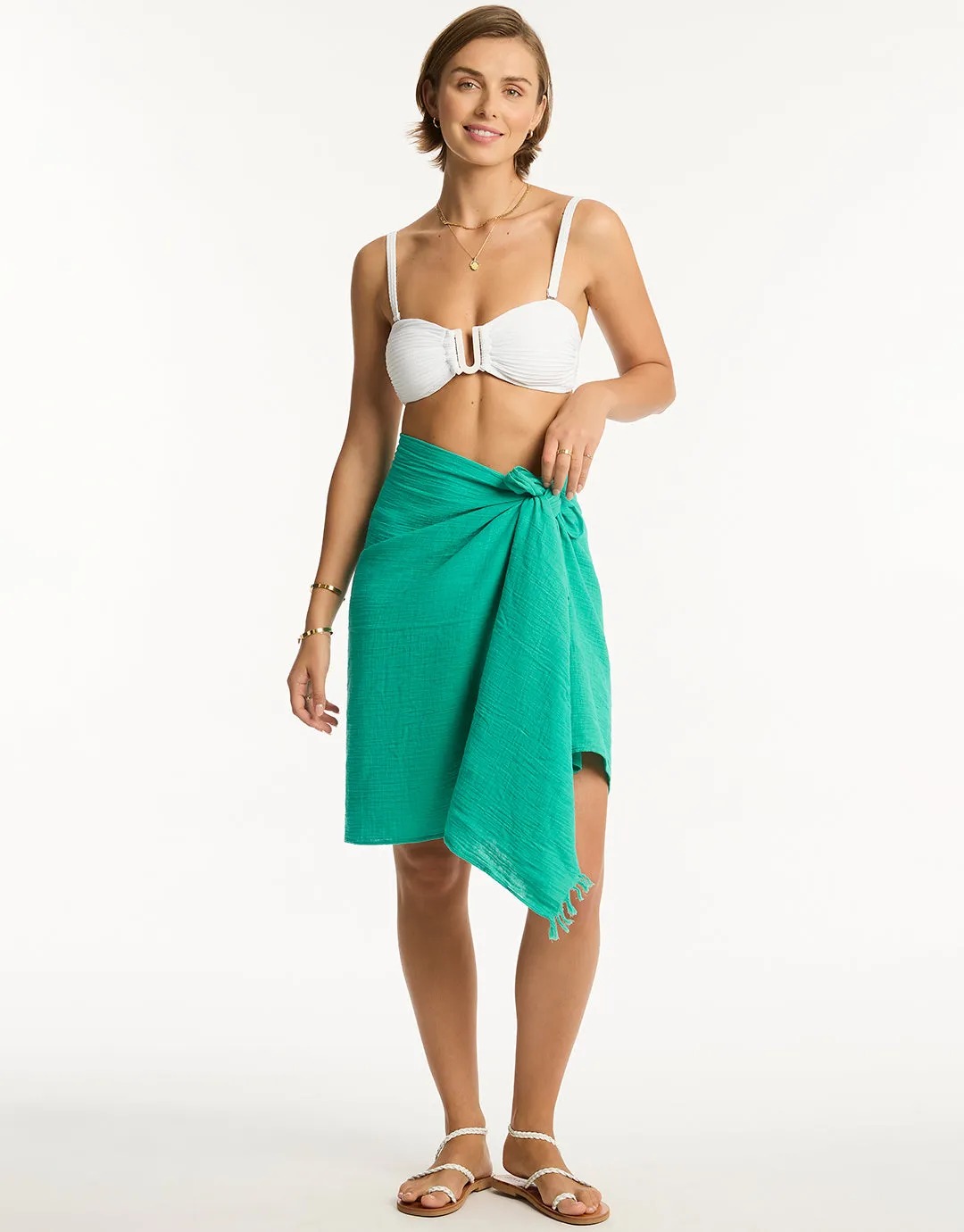 Sunset Frayed Sarong - Sea Green