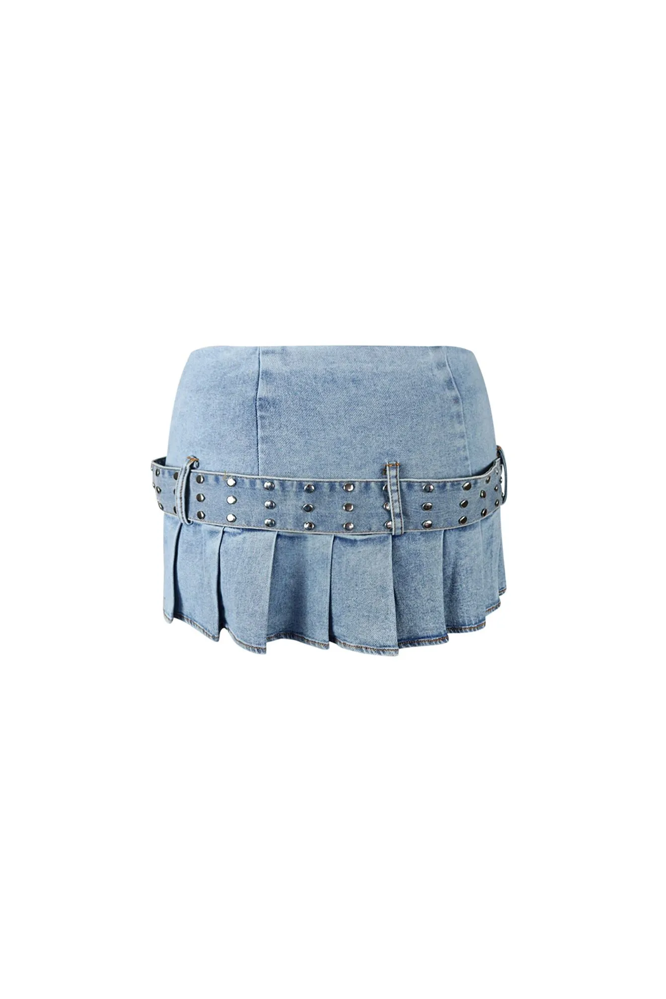 Sweet Talker Belted Micro Denim Pleated Skirt