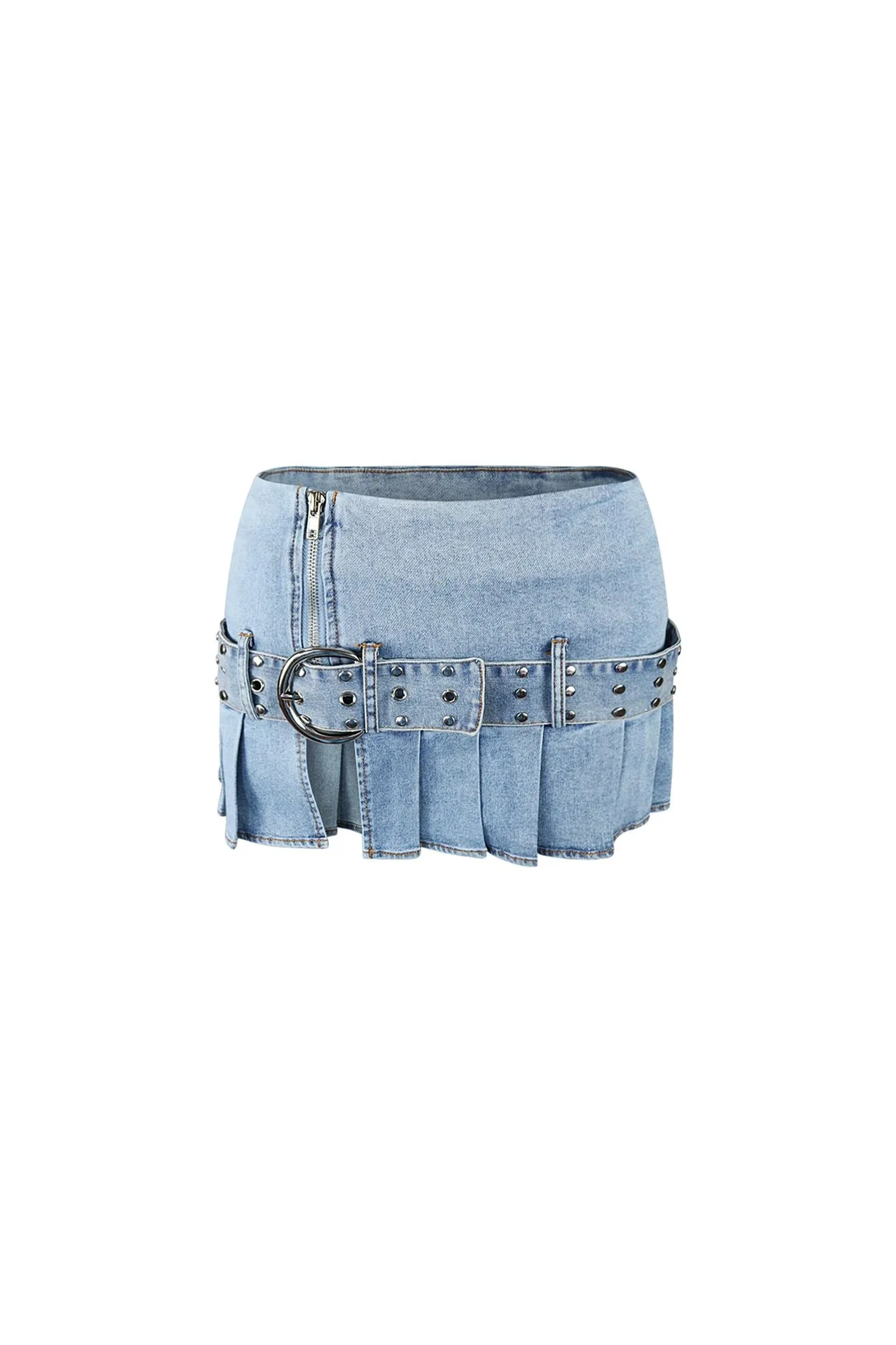 Sweet Talker Belted Micro Denim Pleated Skirt