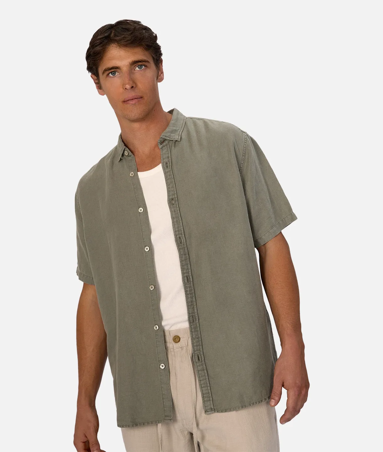 The Trinidad Linen Blend S/s Shirt - OD Olive