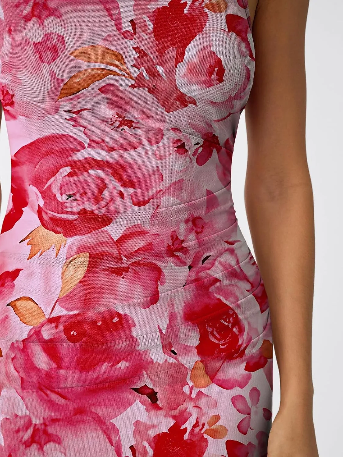 Trendy Queen Bodycon Maxi Dress Womens Sleeveless Floral Print Fitted Party Club Ruched Dresses with Side Slit