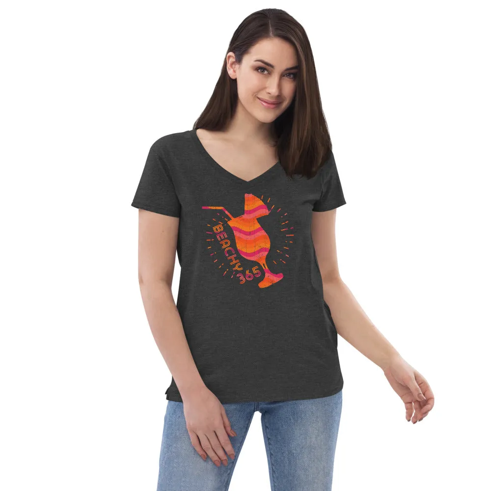 Tropical Sunset Tilted Drink Vintage Eco-Friendly Women's V-Neck Tee
