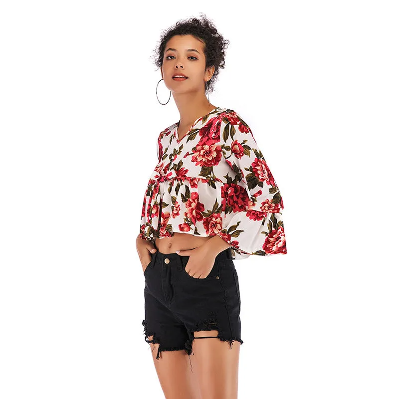 Trumpet Sleeve Crop Top