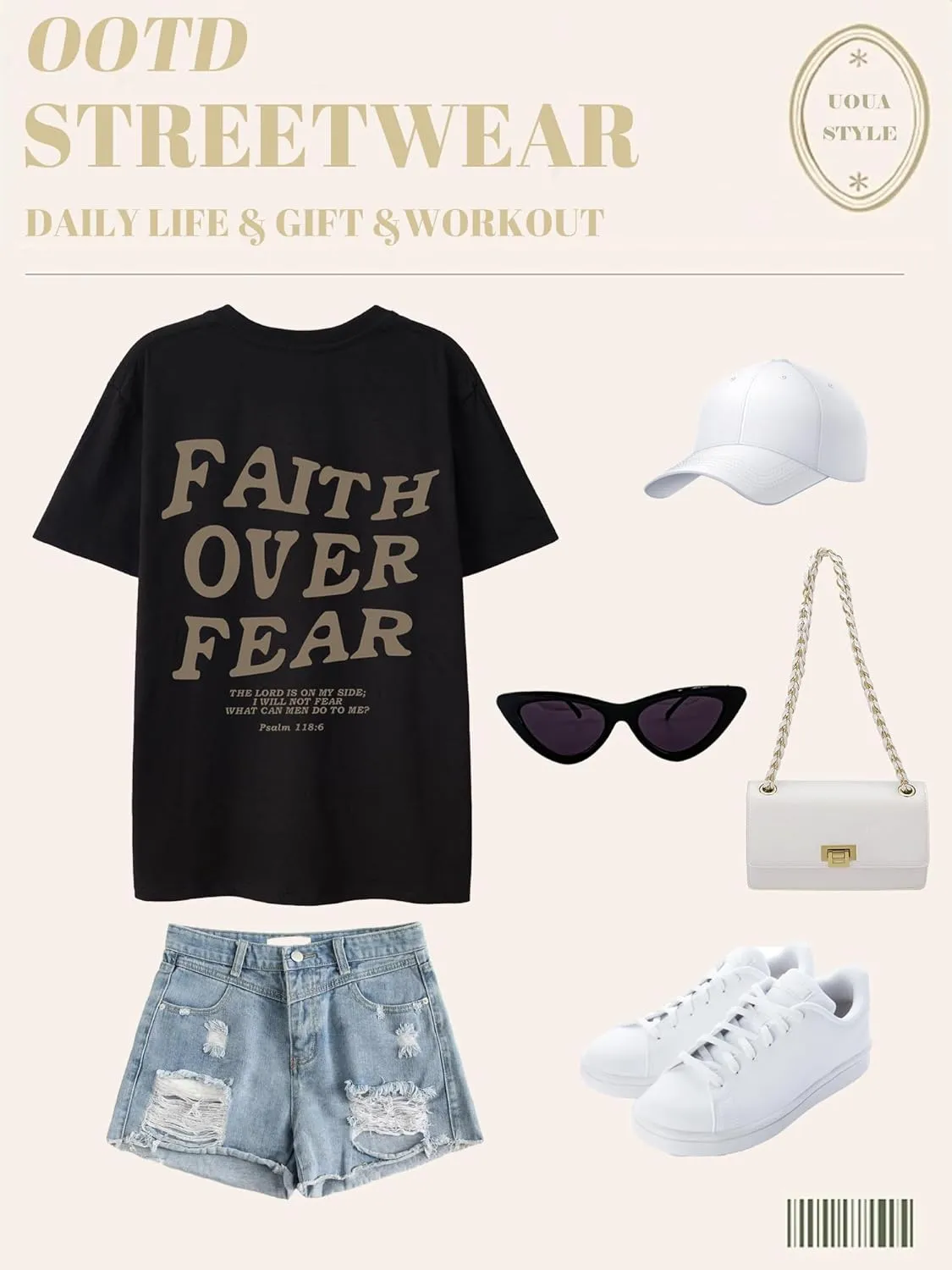 UOUA Women Oversized Graphic T-Shirt Casual Cotton Tees Printed Summer Tops