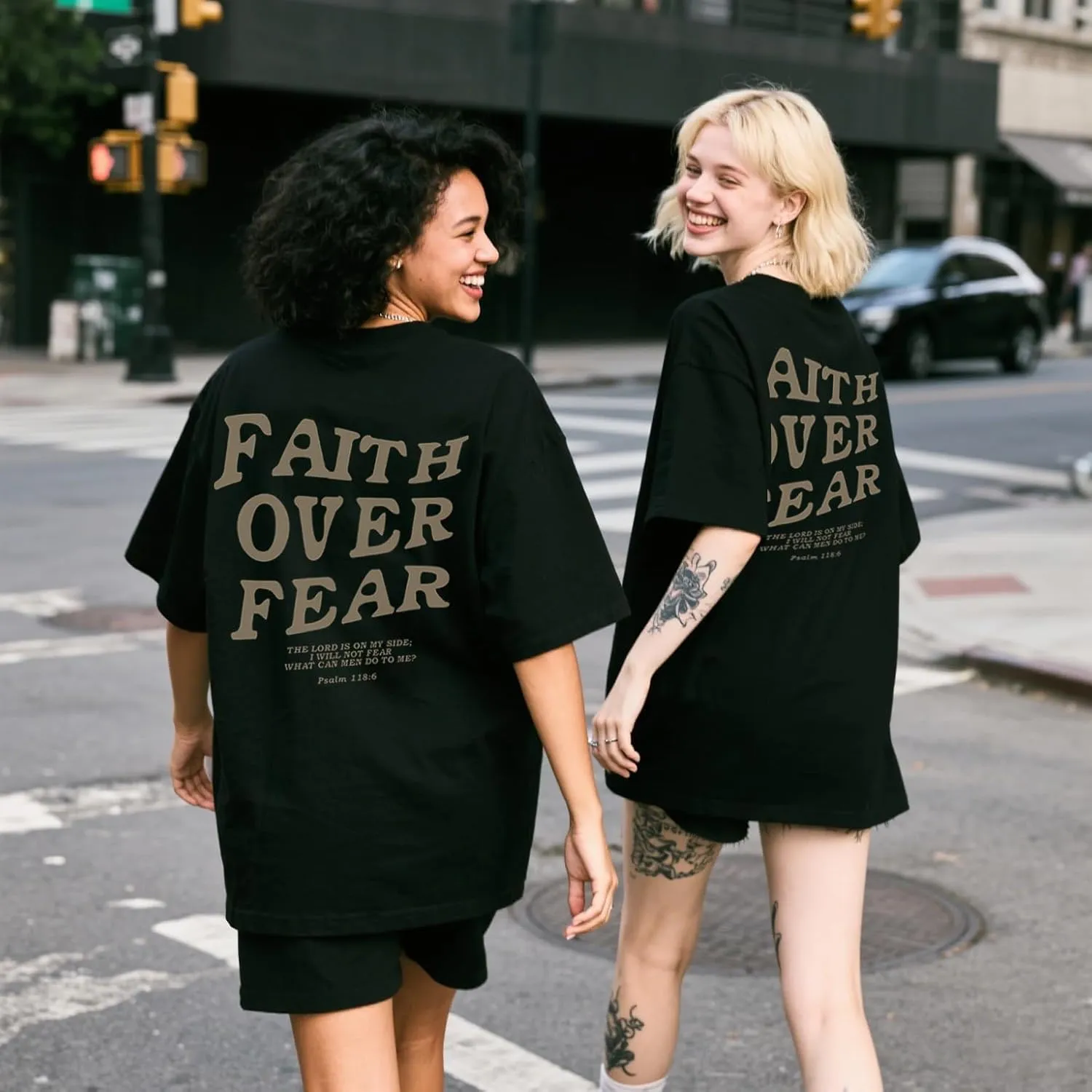 UOUA Women Oversized Graphic T-Shirt Casual Cotton Tees Printed Summer Tops
