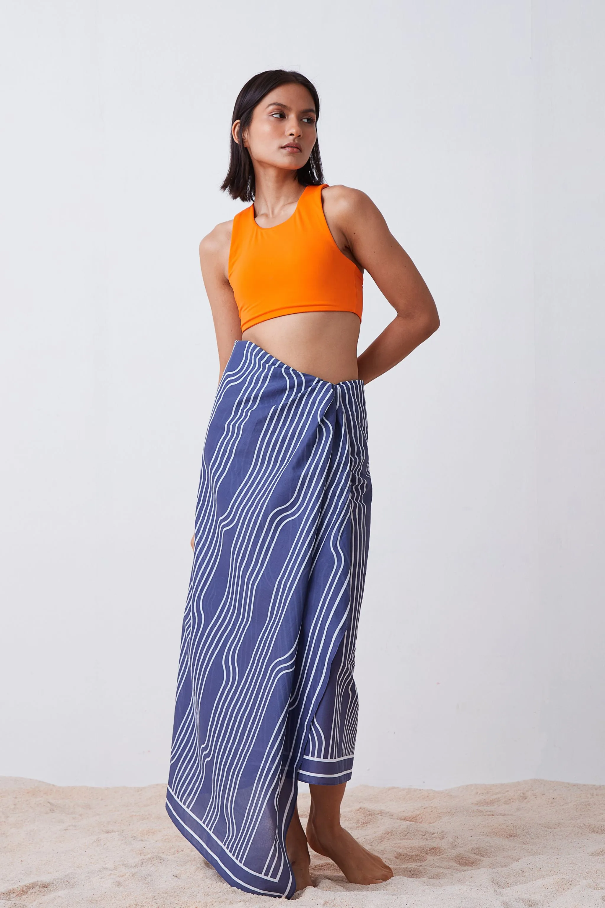 Window Pane Print Sarong - Blue and White