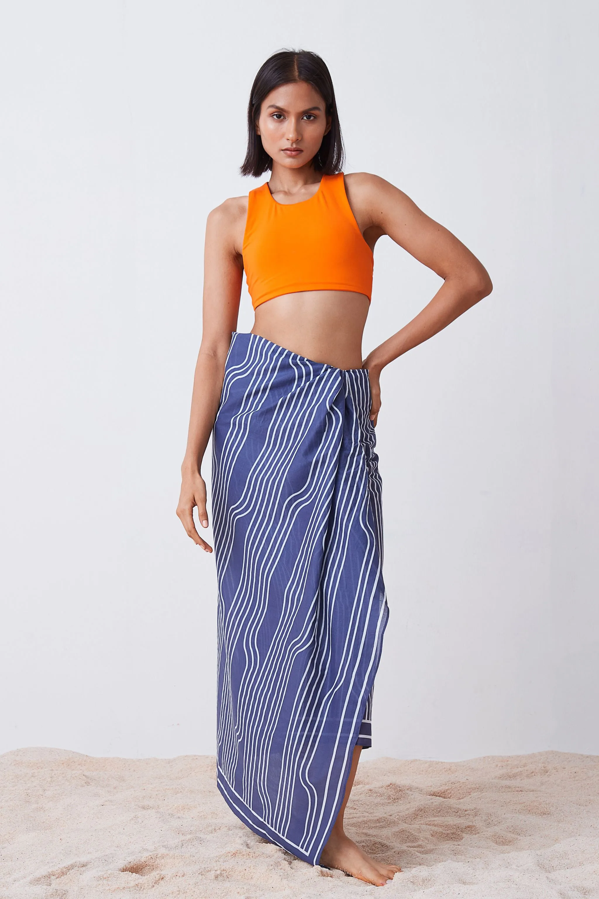 Window Pane Print Sarong - Blue and White